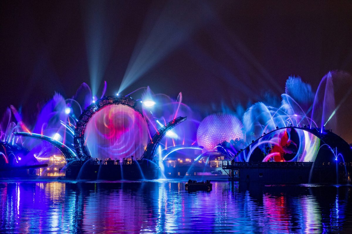 “Harmonious” will debut Oct. 1, 2021, at EPCOT at Walt Disney World Resort in Lake Buena Vista, Fla. As one of the largest nighttime spectaculars ever created for a Disney park, the show will celebrate how the music of Disney inspires people the world over, carrying them away harmoniously on a stream of familiar Disney tunes reinterpreted by a diverse group of artists from around the globe. “Harmonious” will feature massive floating set pieces, custom-built LED panels, choreographed moving fountains, lights, pyrotechnics, lasers and more. (Kent Phillips, photographer)